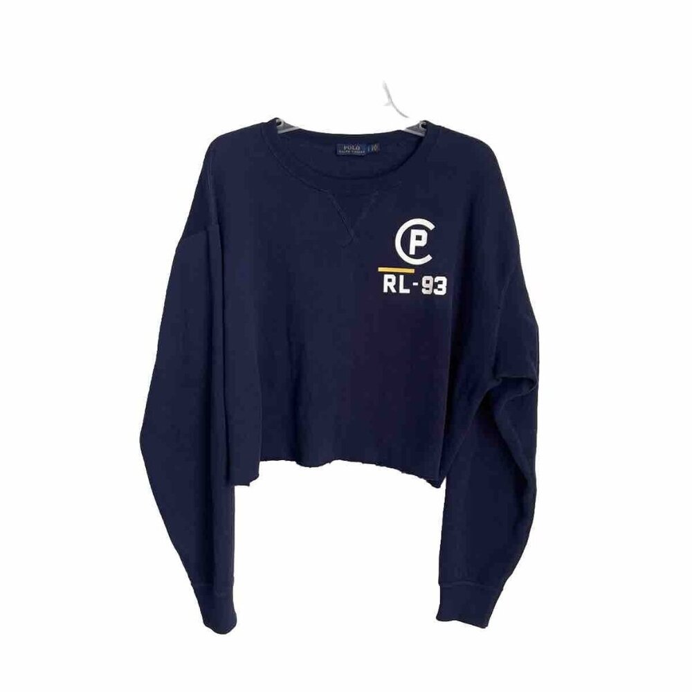 Polo Ralph Lauren CP-93 Fleece Pullover Sweatshirt Cropped Raw Hem Women…